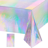 elvesmall 1-Piece Disposable Laser Rectangular Tablecloth Rainbow Aluminum Foil Tablecloth Birthday and Wedding Decoration Supplies