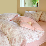 elvesmall Double-layer Cotton and Linen Bedding Set Four-piece Floral Washed Cotton Quilt Cover Net Celebrity Bed Sheet Student BeddingSet
