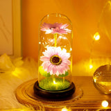 elvesmall  Artificial Flower Sunflower Tulip Glass Dome for Mother's Day Valentine's Day Gift Home Decorations LED Night Lamp Bedroom Decor