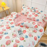 elvesmall  Cute Bear Bedding Set Girls Boys Kids Single Double Size Flat Sheet Duvet Cover Pillowcase Bed Linens White Blue Home Textile