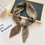 elvesmall Women Pleated Satin Scarf Headscarf Neckerchief Skinny Ribbon Square Hair Tie Band Kerchief Satin Foulard Scarves Decorative