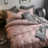 elvesmall Nordic Princess Pink Bedding Set Girls Adults Twin Full Queen Size Bed Flat Sheet Duvet Cover Pillowcases Solid Color Bed Linen