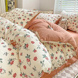 elvesmall Cute Strawberry Duvet Cover Set Floral Style with Flat Sheet Pillowcase No filler Queen Double Girls Boys Home Decor Bed Linens
