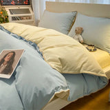 elvesmall Washed Cotton Waffle Bedding Set Sheet Set Four-piece Non-cotton Cotton Bed Sheet Quilt Three-piece Bedding Set
