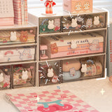 elvesmall Cute Desk Organizer Drawer With Sticker Kawaii Plastic Office Table Organizer Stationery Storage Box Container For Home School