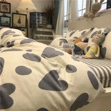 elvesmall  Ins Black Bowknot Bedding Set Pink Bed Flat Sheet Duvet Cover Twin Full Queen Princess Style Bed Linen Girls Floral Quilt Cover