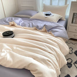 elvesmall Cooling Duvet Cover Single Queen Silky Soft, Solid Color Bedding Set, 4 Pcs Set(1 Comforter Cover + 1 Flat Sheet + 2 Pillowcase)