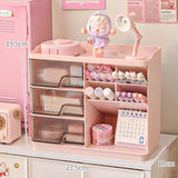 elvesmall Cute Stationery Storage Box Organizer Multi-funct Desktop Drawer Oblique Pen Holder Office Organization Dust-proof Storage Rack
