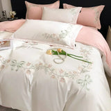 elvesmall Flower Embroidery 100 Cotton Bedding Set 220x240 High Quality King Size Duvet Cover Set 240x220 Twill Pure Cotton Bedding Sets