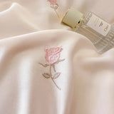 elvesmall  Pink French Style Princess Bedding Set Rose Embroidery Lace Ruffles Lyocell Fabric Soft Silky Duvet Cover Bed Sheet Pillowcases