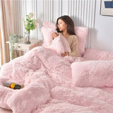 elvesmall  New Winter Warm Plush Duvet Cover Pink Romantic Princess Mink Velvet +Fluffy Flannel Quilt Cover Luxury Bedding Set King Size