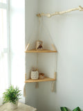 elvesmall Wooden Corner Shelf Wall Decor Pot Storage Display Stand Macrame Floating Shelf Wall Organizer Boho Room Nordic Home Decoration