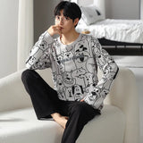 elvesmall  Men Pajamas Suit Pure Cotton Autumn Long Sleeves Breathable Plus-size Sleepwear Male Nightwear Set Spring Winter Gentlemen