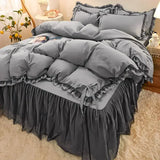 elvesmall  3/4pcs Bedding Bed Linen 2 Bedrooms Bluey Comforter Cover Pillowcases Lace Solid Color Luxury King Size Set of Sheets Bedspread