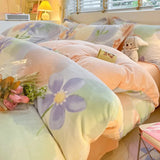 elvesmall  Winter Thickened Warm Flannel Queen Bedding Set Home Textile Cartoon Cute Duvet Cover Sheet Pillowcase 4pcs Luxury Bed Linen Set