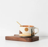 elvesmall  -  Korean Style Vintage Ceramic Coffee Cup and Saucer Set, Heat Resistant with Spoon, Household Breakfast Milk Mug