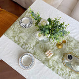 elvesmall Spring Pastoral Style Table Runner with Waterproof Green Plant and Flower Print for Home Decoration Coffee Table Decor Mariage