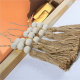 elvesmall 20pcs Jute Rope Tassels with 3 Wood Beads Hemp Burlap Tassels for Curtain DIY Craft Christmas Tree Home Party Decorations