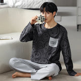 elvesmall  Men Pajamas Suit Pure Cotton Autumn Long Sleeves Breathable Plus-size Sleepwear Male Nightwear Set Spring Winter Gentlemen