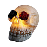 elvesmall  Halloween Luminous Resin Skull Head LED Terror Skull Decoration Prop Skeleton Head with Rose Flower Halloween Decoration