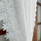 elvesmall  PC White Lace Floral Hollow Sheer Short Curtain for Living Room Bay Window Drape Door Home Decoration
