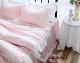 elvesmall  New romantic bedding set queen Franch style duvet cover set pink elegant lace ruffle cotton home bedding set designer bedding