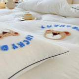 elvesmall Cute Bear Embroidery Bedding Set Lovely Cartoon Sheep Single Double Duvet Cover Set Soft Skin Friendly Quilt Cover Pillowcase
