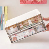 elvesmall Cute Desk Organizer Drawer With Sticker Kawaii Plastic Office Table Organizer Stationery Storage Box Container For Home School