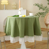 elvesmall Dustproof Round Tablecloth with Elegant Lace Edge and Cotton Fabric Kitchen Decor Party Table Decoration Machine Washable