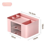 elvesmall Simple Solid Color Pen Holder with 2 Drawer Large Capacity Multifunction Stationery Storage Box Student Office Desktop Organizer