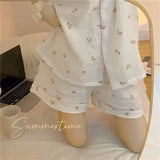 elvesmall Peach Print Women Pajama Sets Korean Sleepwear Piiama Sets 2 Pieces Night Wears Summer Pocket Home Suit New Short Sleeve Pyjamas