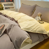 elvesmall Washed Cotton Waffle Bedding Set Sheet Set Four-piece Non-cotton Cotton Bed Sheet Quilt Three-piece Bedding Set