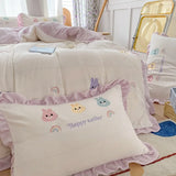 elvesmall Small Fresh Lace Embroidery Thickened Milk Flour Four Piece Set Of Farai Flour Winter Quilt Covers, Bed Sheets, Warm Bedding