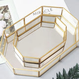 elvesmall Golden Mirror Tray Cosmetic Container Jewelry Organizer Case Bathroom Storage Lipstick Necklace Desktop Makeup Storage Tray Orga