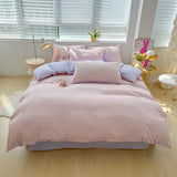 elvesmall Solid Color Duvet Cover Set Twin Queen, 100% Washed Cotton Bedding Set Soft Comfy 4 Pcs-1 Quilt Cover,1 Flat Sheet,2 Pillowcase