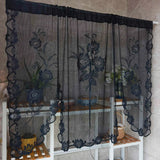 elvesmall Black Floral Lace Pull Curtain Roman Lifting Sheer Voile Drape Door Small Window Kitchen Porch Partition