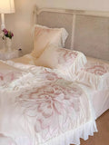 elvesmall  Princess Long Stable Cotton Duvet Cover Set Four Piece Set French Flower Embroidery Quilt Cover Lace Bedding Set Bedsheets