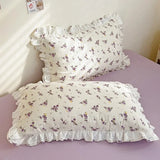elvesmall Fresh Floral Duvet Cover Set No Filler Lace Ruffles Bedding Washed Cotton Bed Linens Flat Sheet Pillowcase for Girls 200x230cm