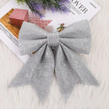 elvesmall 1/2PC Christmas Bows Hanging Decorations Gold Silver Bowknot for Christmas Tree Glitter Ornaments Pendant Xmas Gift Decoration