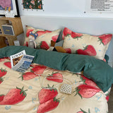 elvesmall Korean style ins pastoral green four piece bedding set, small fresh girl heart, student bed sheet, quilt set, three piece set