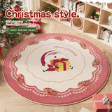 elvesmall Cute Cartoon Christmas Round Living Room Carpet Festive Christmas Tree Comfortable Soft Bedroom Round Rugs Home Decoration Rug
