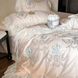 elvesmall  Rose Flowers Embroidery Lace Ruffles Duvet Cover Bed Sheet Pillowcases 1000TC Egyptian Cotton French Vintage Wedding Bedding Set