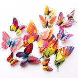 elvesmall  12pcs/set 3D Double-layer Butterfly Wall Stickers with Magnet PVC Butterflies Refrigerator Stickers Home Wedding Christmas Decor