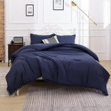 elvesmall  Pink Full Ball Pom Fringe Design Comforter Set 3pcs, Boho Aesthetic Luxurious Full Bedding Set, Vintage Ultra Soft Microfiber
