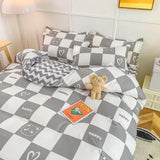 elvesmall  Cute Bear Bedding Set Girls Boys Kids Single Double Size Flat Sheet Duvet Cover Pillowcase Bed Linens White Blue Home Textile