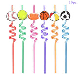 elvesmall 10pcs Football Theme Creative Straw Ball Patch Plastic Straw Happy Football Boy Birthday Party Decor World Cup Supplies Kid Gift