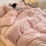 elvesmall Luxury Winter Thicken Warm Velvet Bedding Set Nordic Double Duvet Cover Set 4pcs Plush Queen Quilt Cover Bed Sheet Pillowcase