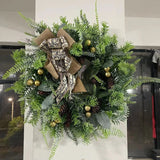 elvesmall Farmhouse Christmas Wreath With Bells Door Pine Cone Decoration Artificial Geen Plants Simulation Flower Vine New Year Garland