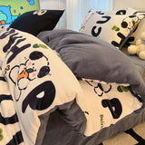 elvesmall  Winter Thickened Warm Flannel Queen Bedding Set Home Textile Cartoon Cute Duvet Cover Sheet Pillowcase 4pcs Luxury Bed Linen Set