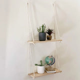 elvesmall Wooden Rope Swing Wall Hanging Plant Flower Pot Tray Mounted Floating Wall Shelves Nordic Home Decoration Moredn Simple Design